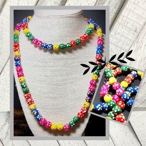 Vintage Wood Bead Hand-Painted Necklace